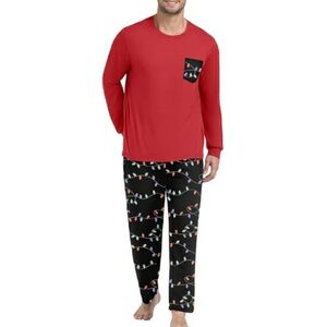 Men's Pajama Set Sleepwear Lightweight Long Sleeve Black /Red NWT